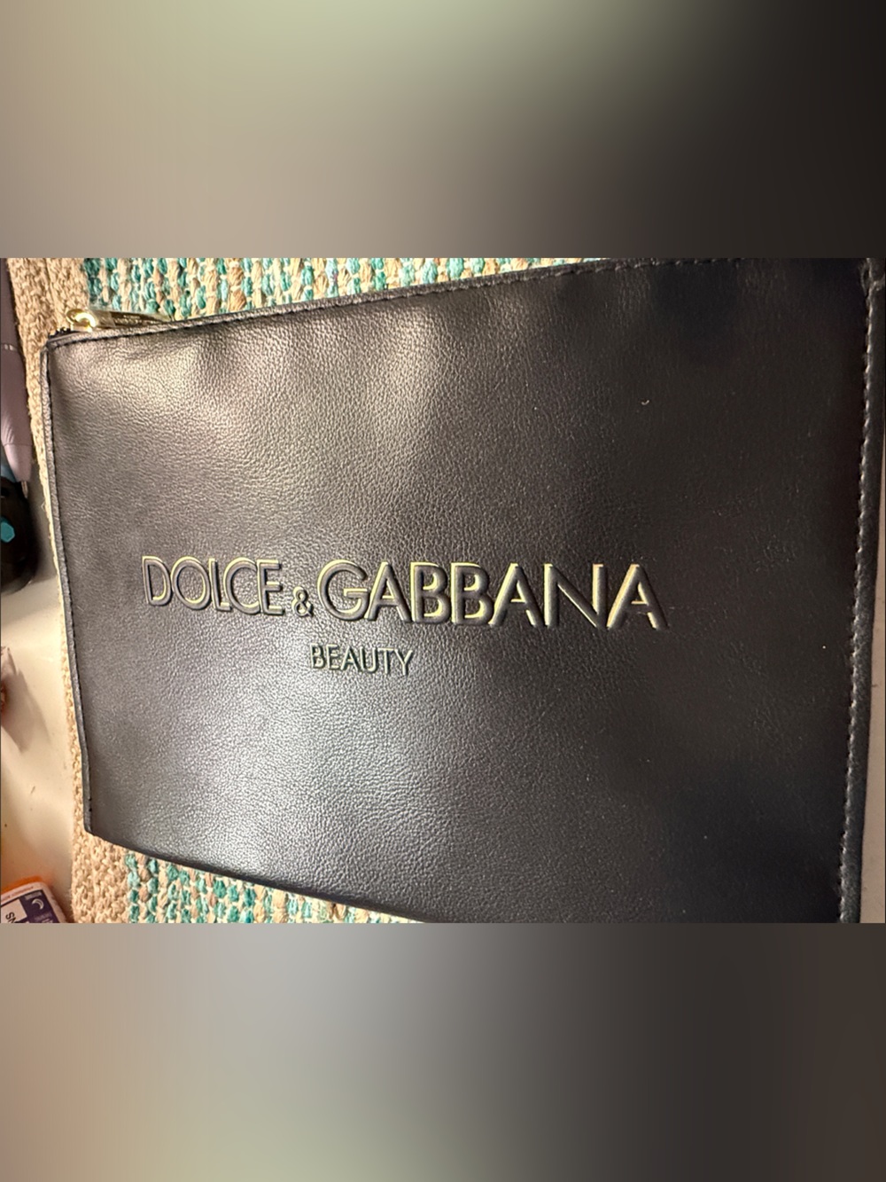 🌻NEW- 🌻 Dolce & Gabbana Black Leather Toiletry Pouch with Embossed Logo